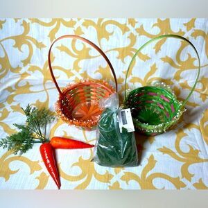 🔥❤️🔥 2 NEW! Round Weaved Easter Basket with Organza Trim BONUS Moss Terrarium